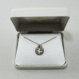 Diamond Accent 18K Gold Brass Flower Pendant Necklace Chain Small Charm Gift Box